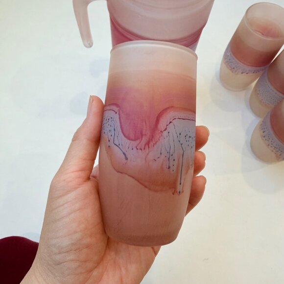 Vintage Rueven Art Nouveau Art Glass Pitcher Set with 6 Glasses – Handcrafted Fr - Picture 6 of 10